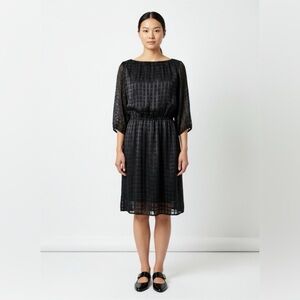Alice + Olivia Black Silk Blend Semi-Sheer Windowpane Dress Sz S